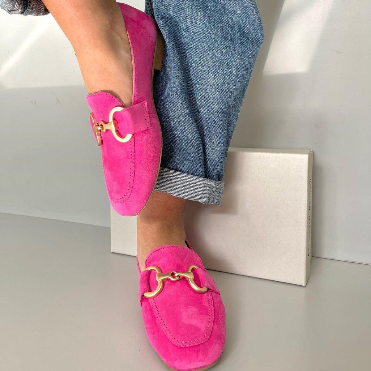Pink Loafers with Golden Detail