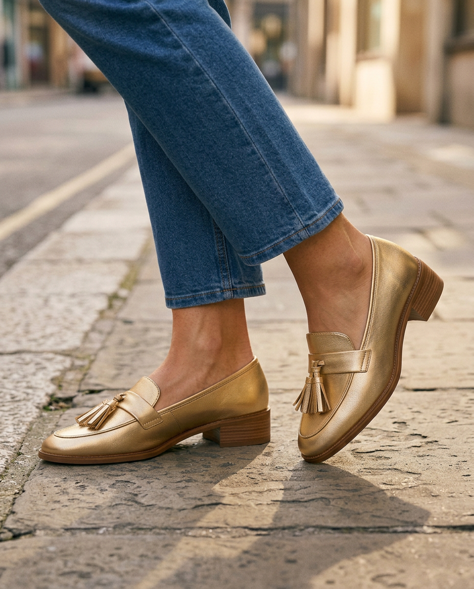 Dorotea Moccasin — Gold with Tassels
