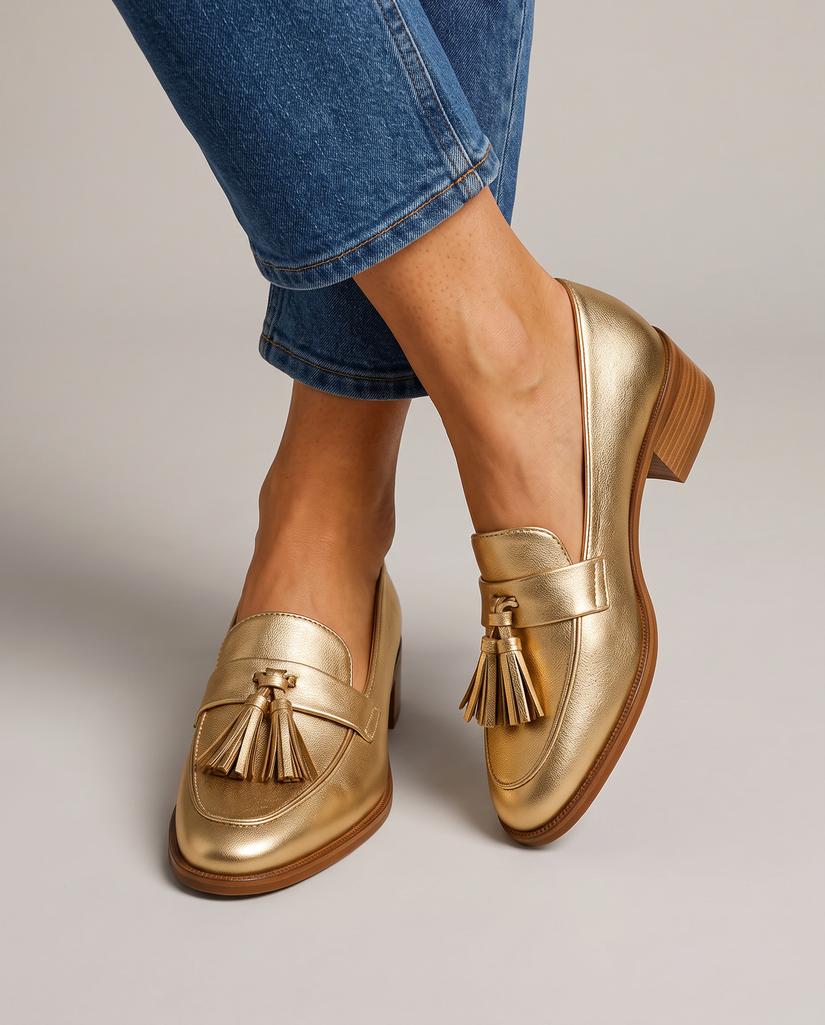 Dorotea Moccasin — Gold with Tassels